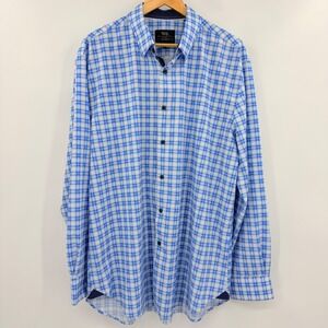 WRK Work Rest Karma Mens Blue Plaid Performance Stretch Button Down Shirt XL